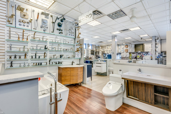Consumer Supply bathroom showroom with hardware and fixture displays