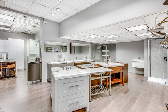 Bathroom showroom featuring a variety of cabinet styles