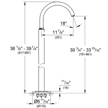 Dimensions for Grohe Atrio Floor Mounted Tub Spout - 13216