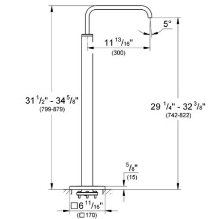 Dimensions for Grohe Allure Floor Mounted Tub Spout - 13218