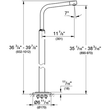 Dimensions for Grohe Atrio Floor Mounted Tub Spout - 13228