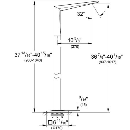 Dimensions for Grohe Allure Brilliant Floor-Mounted Tub Spout - 13301