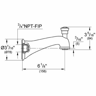 Dimensions for Grohe Seabury Diverter Tub Spout - 13603
