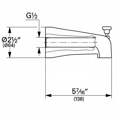 Dimensions for Grohe 5" Diverter tub spout - 13611