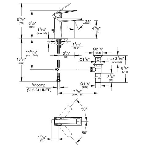 Dimensions for Grohe Allure Brilliant Lavatory Centerset Faucet - 23034