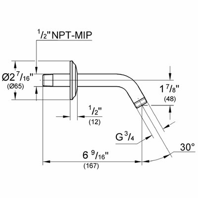 Dimensions for Grohe Seabury Shower Arm and Flange - 27011