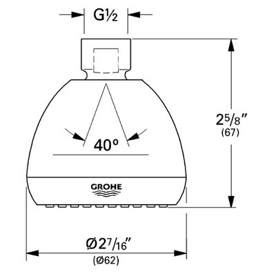 Dimensions for Grohe Relexa Non-Adjustable Shower Head - 28342