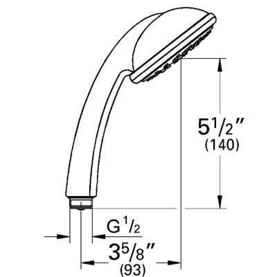 Dimensions for Grohe Tempesta Hand Shower - 28421
