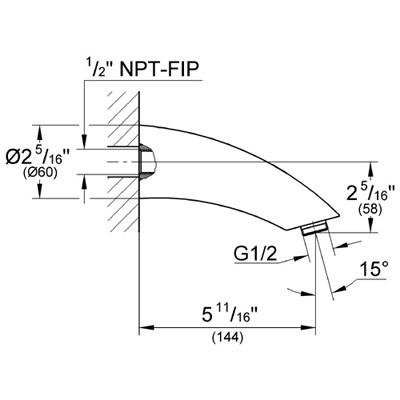 Dimensions for Grohe 6" Shower Arm - 28535