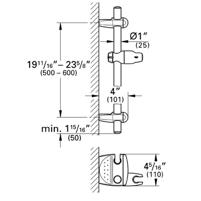 Dimensions for Grohe 24" Shower Bar - 28723