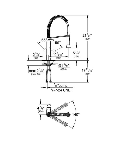 Dimensions for Grohe K7 Semi-Pro Medium Faucet - 31380