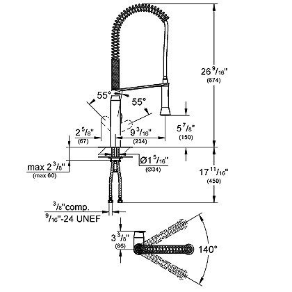 Dimensions for Grohe K7 Semi-Pro Faucet - 32951