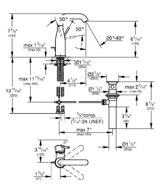 Dimensions for Grohe Essence Single Handle Lavatory Centerset Faucet - 23485