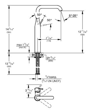 Dimensions for Grohe Essence Single Handle Lavatory Centerset Vessel Faucet - 23538