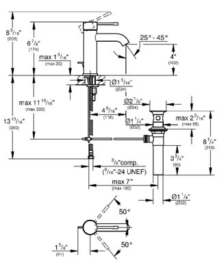Dimensions for Grohe Essence Single Handle Lavatory Centerset Faucet - 23592