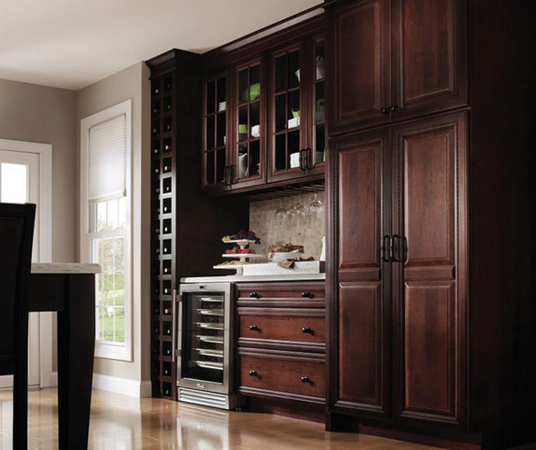 Dark kitchen cabinetry and wine storage