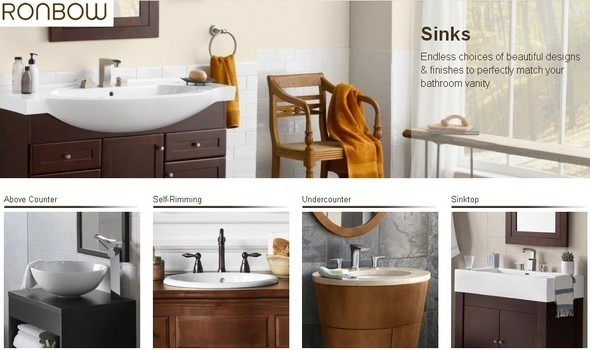 Ronbow sink examples in above counter, self rimming, undercounter and sinktop