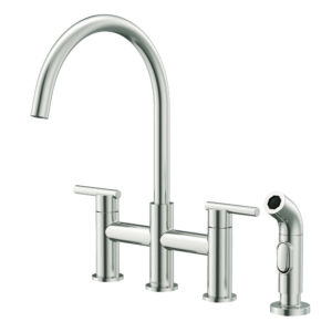 Image of Gerber Parma 2H Bridge Kitchen Faucet w/ Spray 1.75gpm Stainless Steel