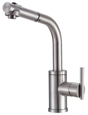 Image of Gerber Parma 1H Pull-Out Kitchen Faucet w SnapBack Retraction 1.75gpm Aeration and 2.2gpm Spray Stainless Steel